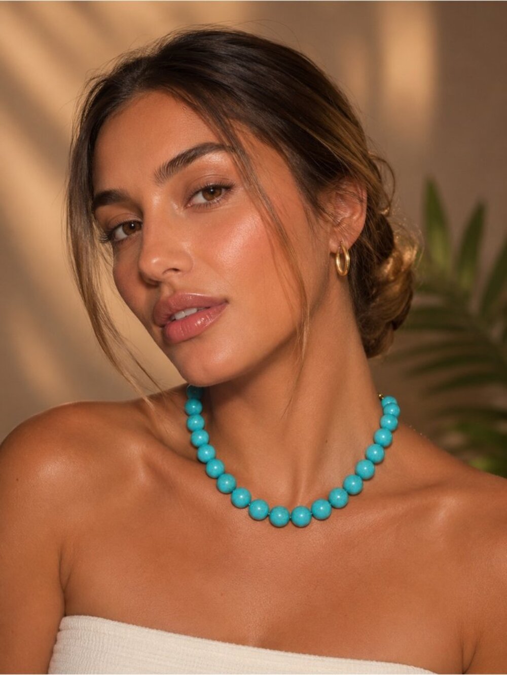 Mayamar Turquoise Round Bead Statement Necklace Gold Accents NEW